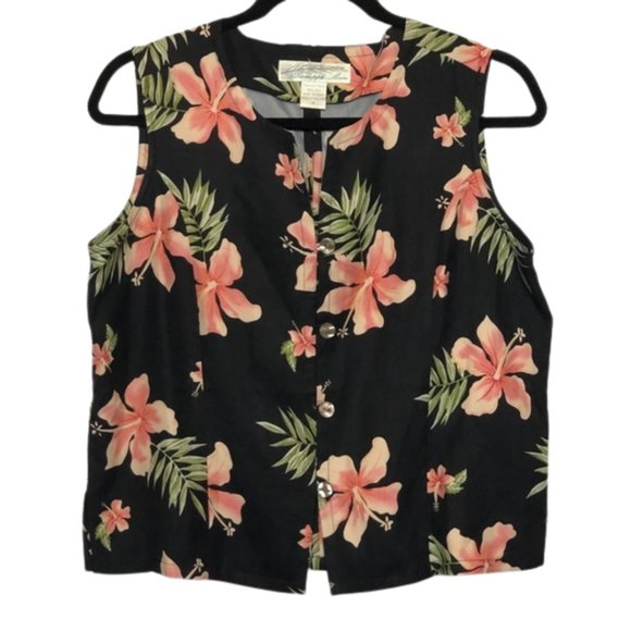 Vintage Pineapple Moon Boxy Silk Top Hawaiian M - Picture 1 of 7